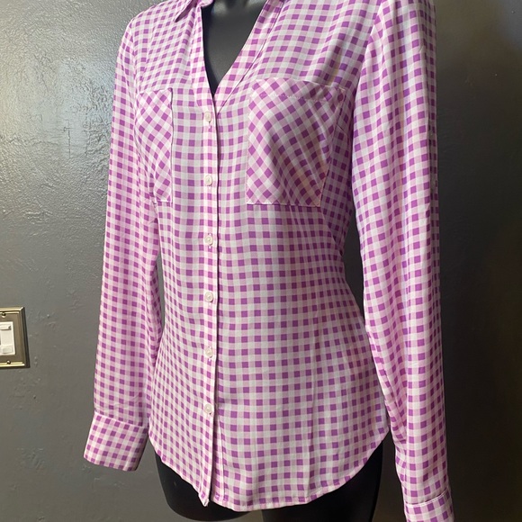 EXPRESS Purple and White Gingham Button Down Blouse - Picture 7 of 16